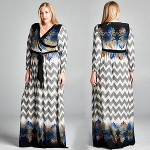 Plus Size Chevron Abstract Print Maxi Dress